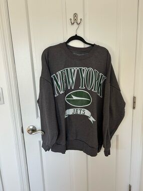 New York Jets Charcoal Gray Graphic Crewneck Sweatshirt